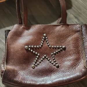 Two Bar West Star Embellished Leather Shoulder Bag